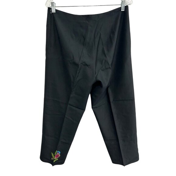 Allison Taylor Womens Black Capris Pants Floral Embroidered Hem Silk Blend Sz 10 - Picture 2 of 9